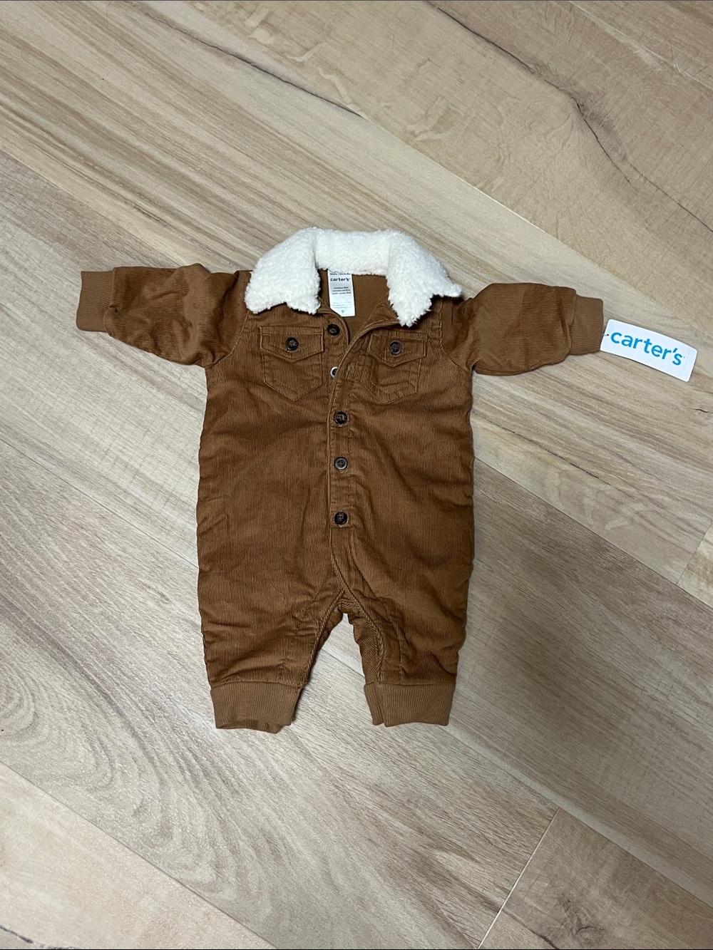 Carter's Brown Corduroy Jumpsuit with Cream Sherpa Collar